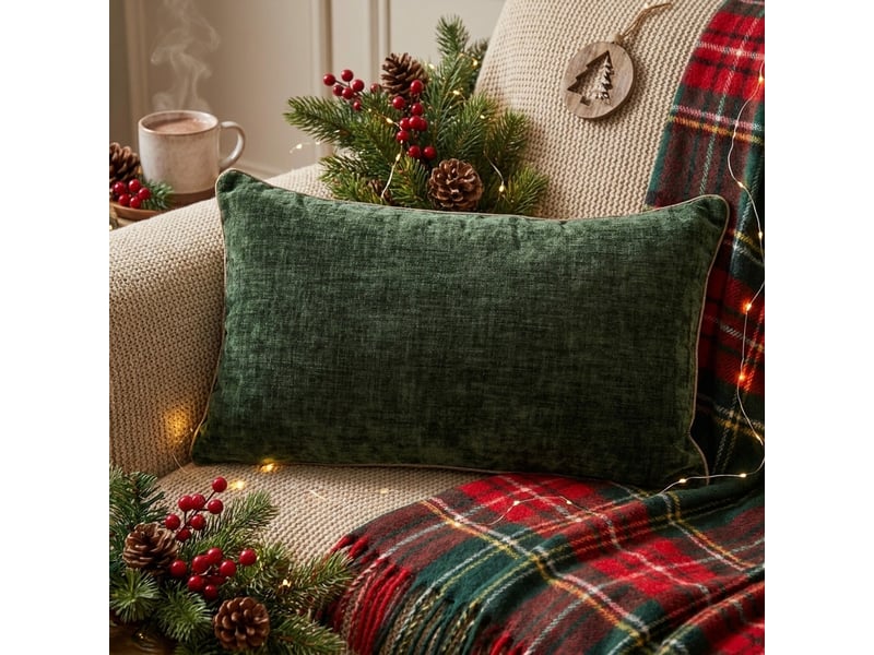  Coussin décoratif rectangulaire déhoussable en velours amyas - vert foncé  - Conforama B