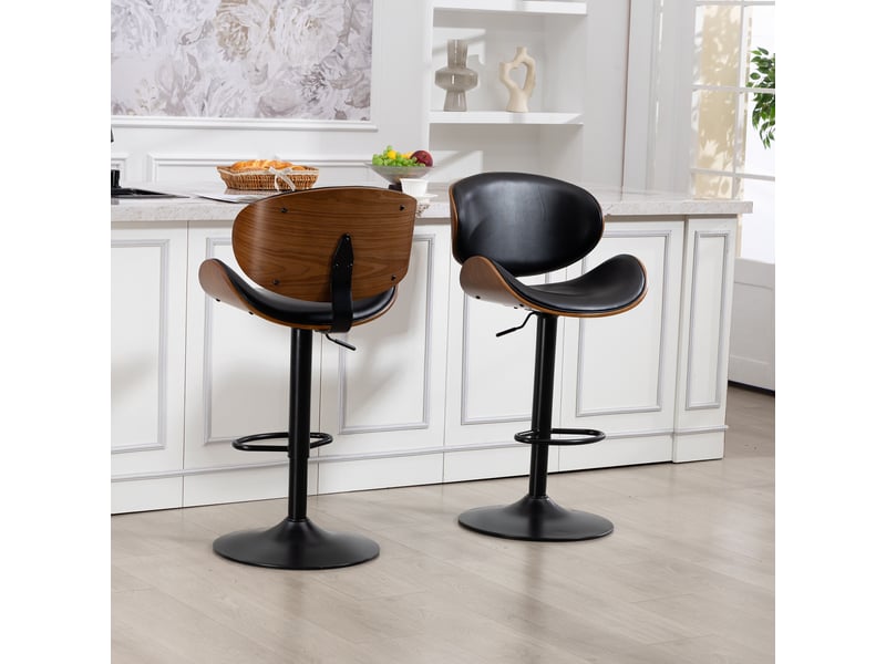  Lot de 2 tabourets de bar réglable 51 x 50 x 93-103,5 cm -  bois courbé avec siège pivotant en cuir pu et métal - noir  - Conforama D