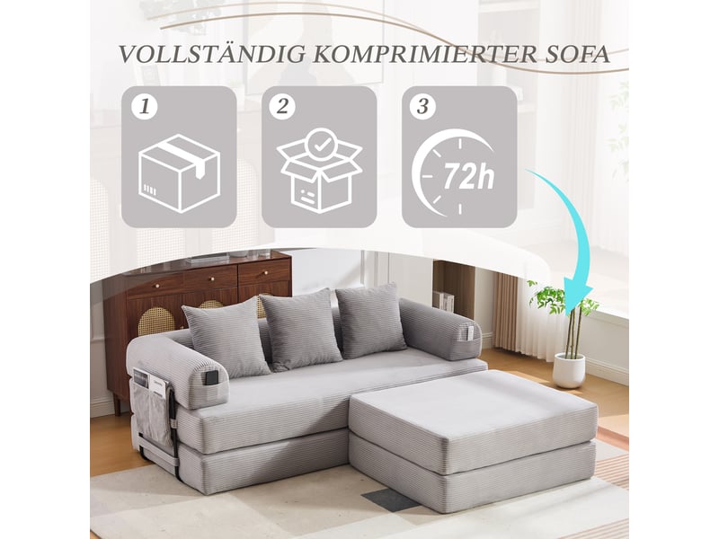  Canapé d'angle réversible fixe 3 places tissu gris clair canapé compressible - Conforama E