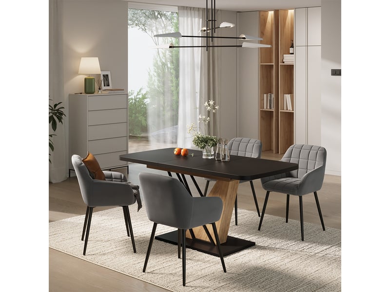  Vicco ensemble de table à manger, noirchêne de force doré, 120x80cm avec 4 chaises de salle à manger  - Conforama C