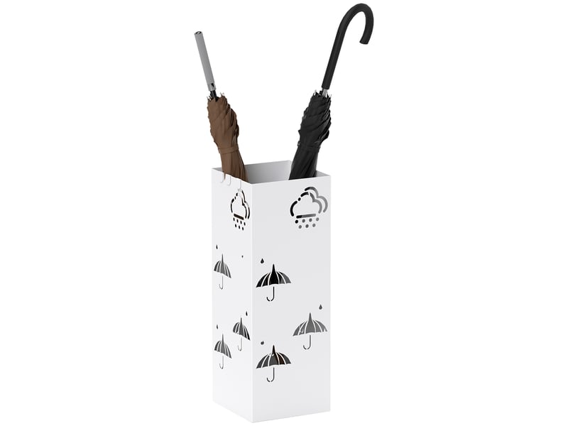  Porte-parapluie en acier avec bac égouttoir, crochets pour parapluies pliants et design décoratif 15,5 x 15,5 x 41 cm blanc  - Conforama A