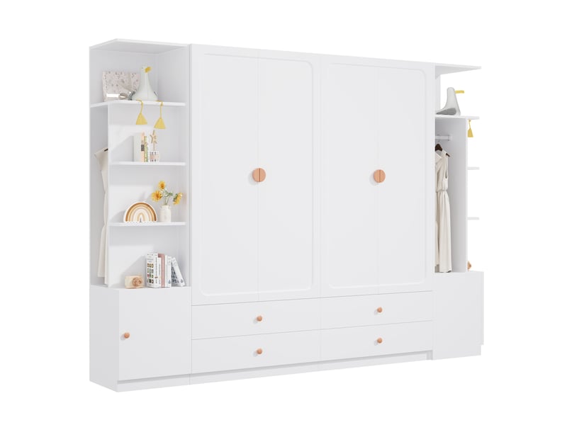 Armoire 6 portes tcqpz 270 x 45 x 200 cm 4 tiroirs 4 penderies mdf bois acier blanche - Conforama A
