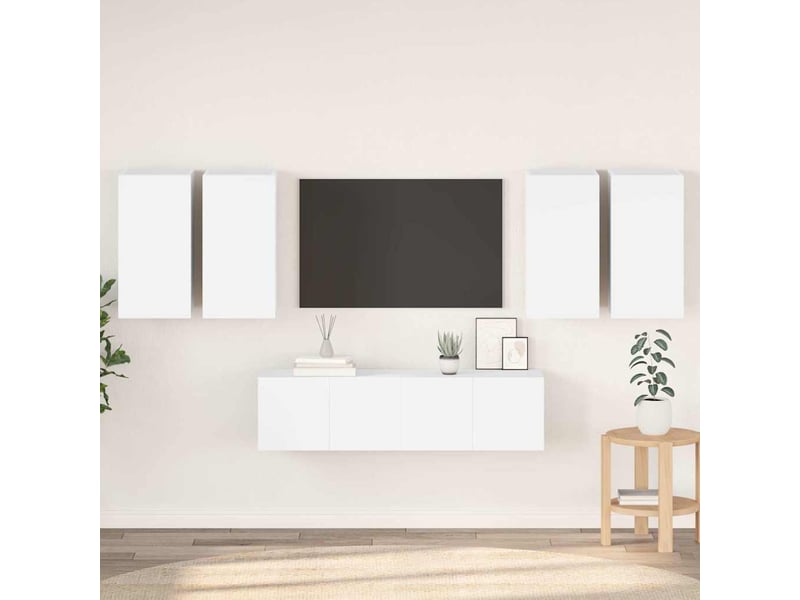  Ensemble de meubles tv - banc tv - meuble de rangement 6 pcs blanc bois d'ingénierie  - Conforama B