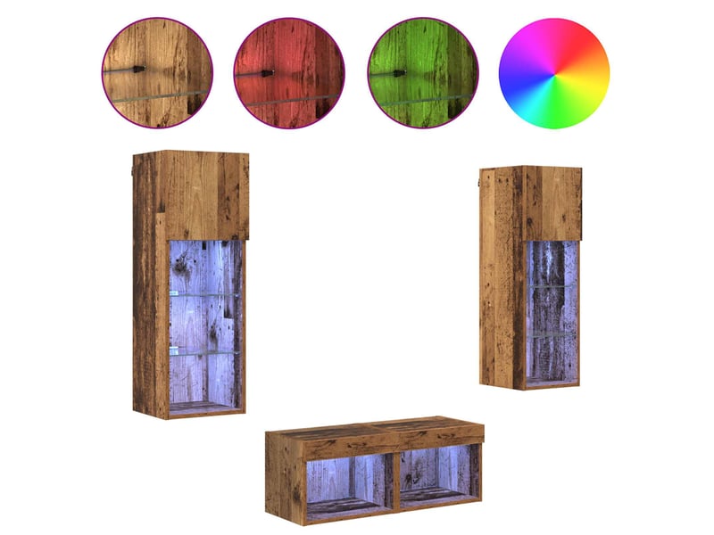  Lot de 4 meuble tv mural, meuble tv suspendu chêne artisanal bois d'ingénierie shl78118  - Conforama D