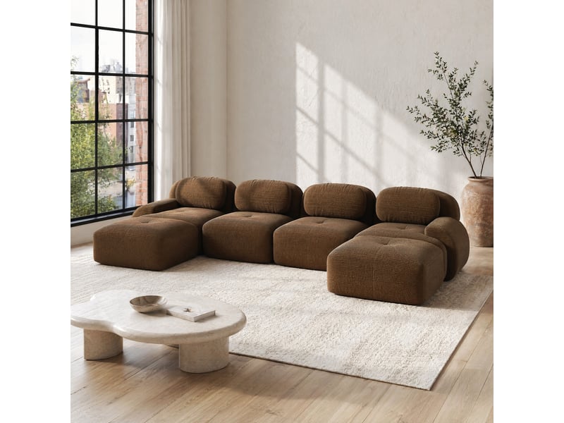  Canapé modulable en u modenvie 4 places 388 x 178 cm velours côtelé marron sans cadre  - Conforama E