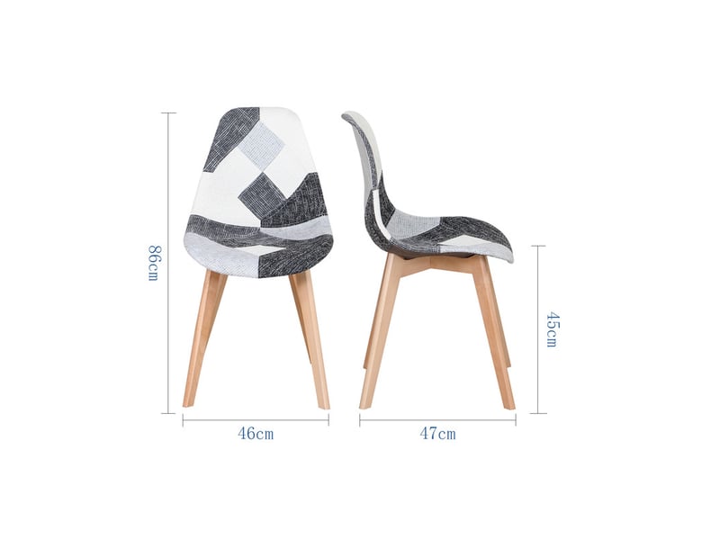  Lot de 4 chaises patchwork - chaises de salle à manger - pieds en hêtre(noir blanc et gris) - style rétro  - Conforama E