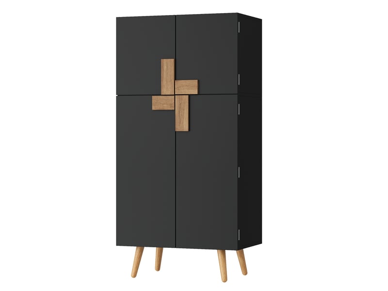  Armoire de cuisine colonne haute avec 4 portes, rangement avec étagères sur portes et tablettes réglables  - Conforama A