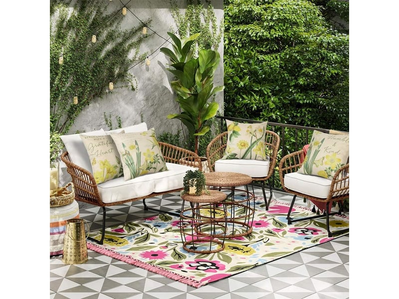  Lot de 4 housse de coussin - extérieur housse de coussin, lot de 4 imperméable jonquille motif canapé taie d'oreiller pour patio jardin salon chambre décoration, 45 x 45 cm, jaune  - Conforama E
