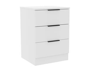 Table de chevet trega 3 tiroirs, commode de nuit, chambre, rangement, 50x39x28cm, blanc