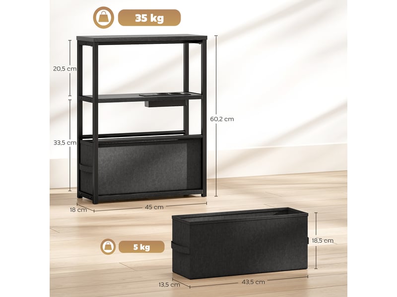  Bout de canapé avec multiprise intégrée tiroir tissu mdf et acier noir 45x18x60,2 cm  - Conforama C