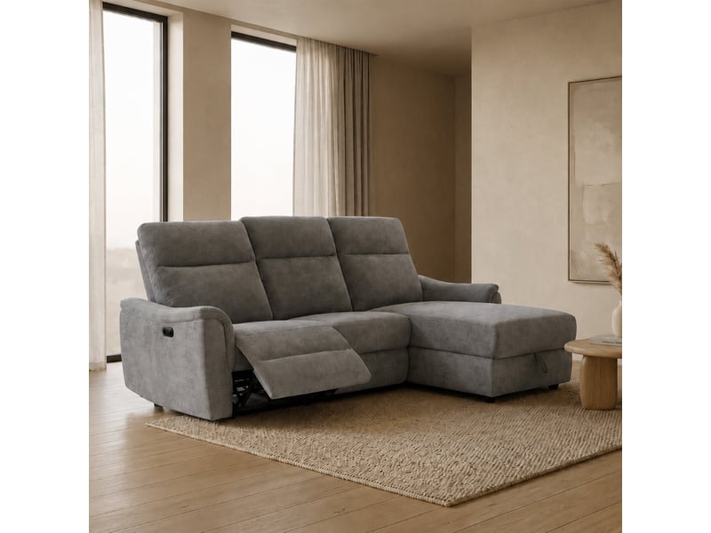  Canapé d'angle relax électrique avec coffre en tissu gris - angle  - Conforama B