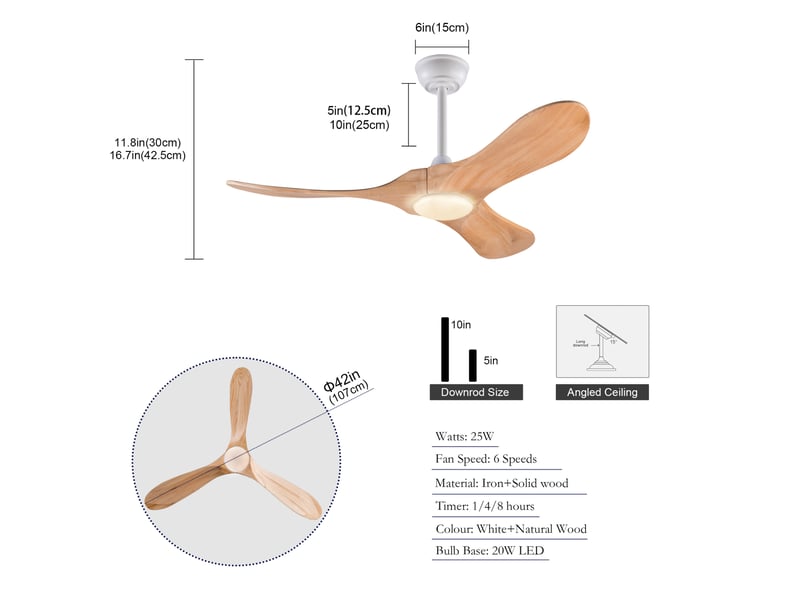  Ventilateur de plafond led 107 cm avec télécommande blanc evryae  - Conforama E
