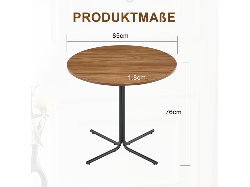 Table d’appoint ronde 85 cm en mdf décor noyer, piètement tripode noir, 76 cm - Conforama C