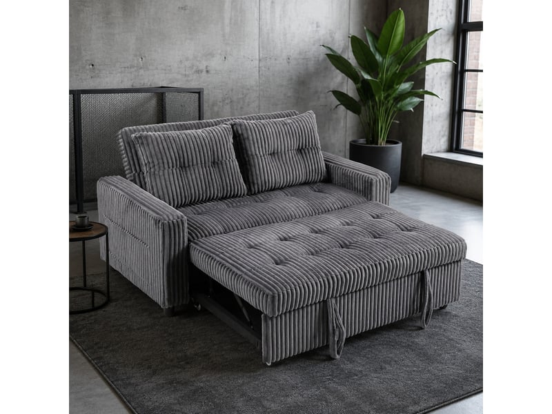  Canapé-lit 2 places modenvie convertible en méridienne et lit d'appoint, velours côtelé en polyester, 157 x 90 x 91 cm, gris foncé  - Conforama E
