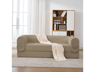 Canapé 2 places, avec couchage d'appoint, en velours côtelé, coloris marron, l190 x p78 x h65 cm, pour salon, gain de place