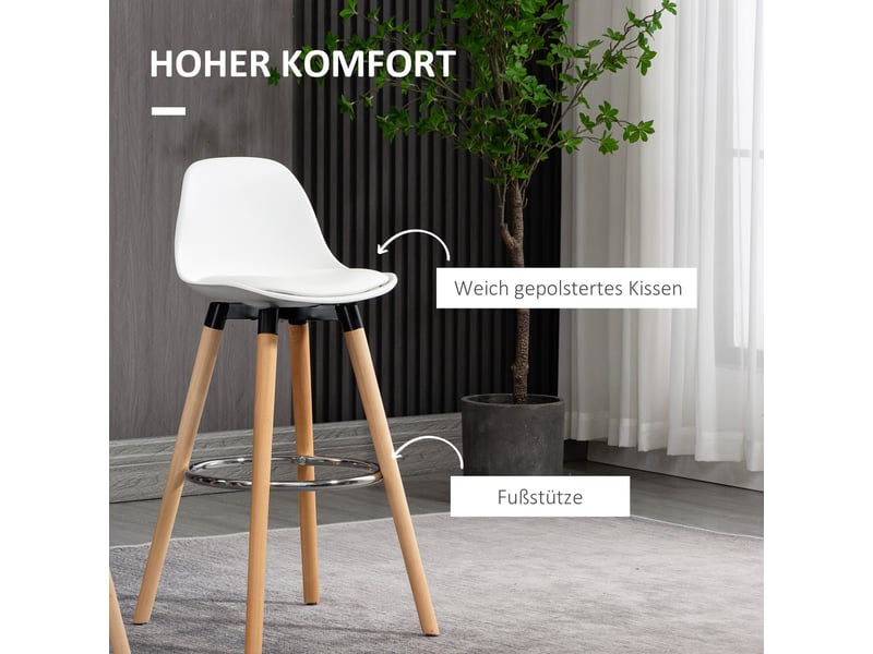  Lot de 2 tabourets de bar,38,5x42,5x91 cm,avec dossier et repose-pieds,blancs  - Conforama D