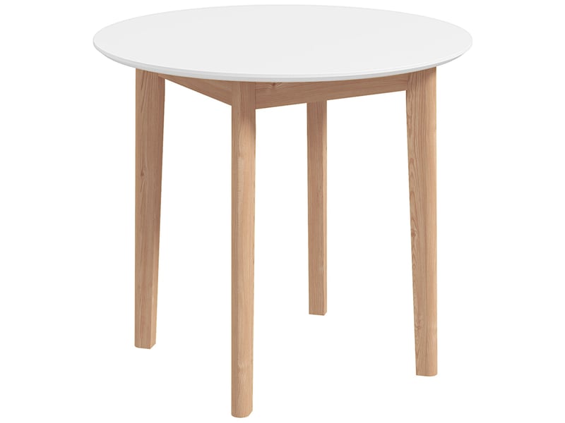  Table à manger ronde 2 personnes en pin massif blanc et naturel ø 75 x h 76 cm  - Conforama A