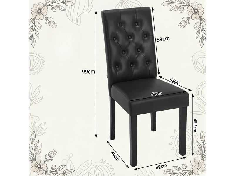  Chaises de salle à manger lot de 2 à dossier haut  - assise rembourrée en simili cuir noir  - Conforama D