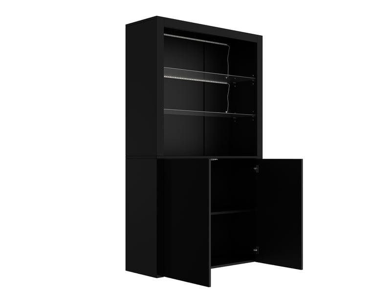  Vitrine haute noire 100 x 35 x 170 cm – led avec contrôle app – 2 portes et rangement vitré  - Conforama D
