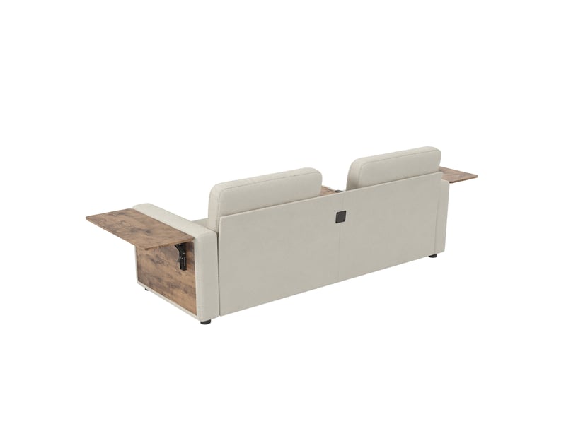  Canapé droit 2 places avec deux tiroirs, tablettes réglables et porte-gobelets, en chenille beige  - Conforama A