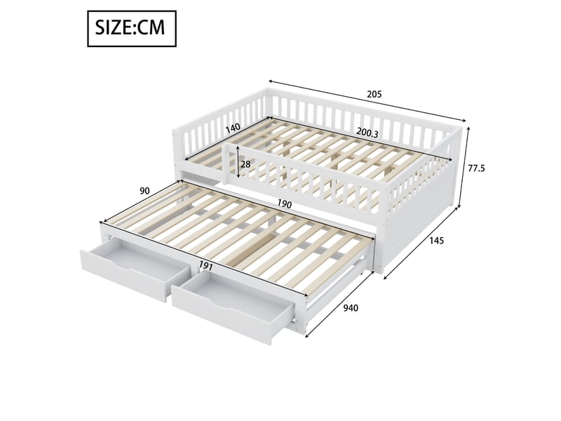  Lit gigogne 140x200cm coloris blanc bois massif lit enfant blanc - Conforama C