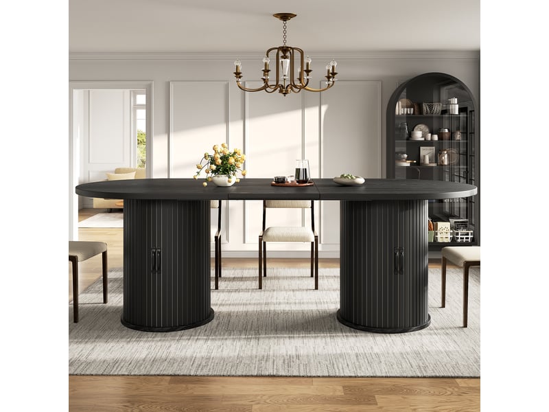 Table à manger extensible, 150 à 190 cm, rectangulaire, mdf, noir, piètement en métal stable, rangement fonctionnel - Conforama B