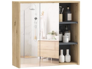 Meuble de salle de bain avec miroir et étagères, style moderne, 60 x 20 x 60 cm, bois naturel