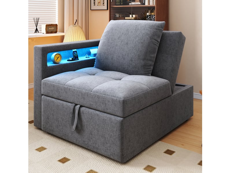  Canapé-lit convertible modenvie 3 en 1 gris clair 177 x 68 x 65 cm avec led usb type-c  - Conforama E