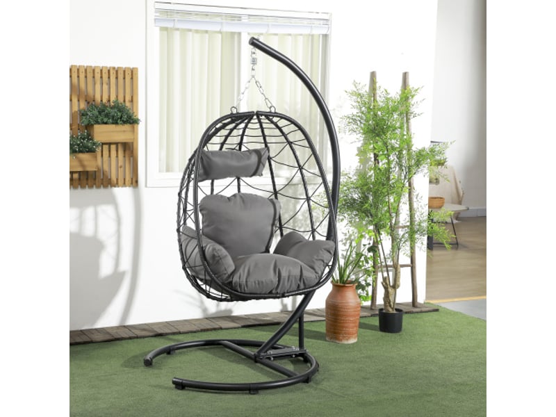  Fauteuil suspendu en rotin avec support, coussin, housse imperméable, 195 cm, 150 kg  - Conforama B