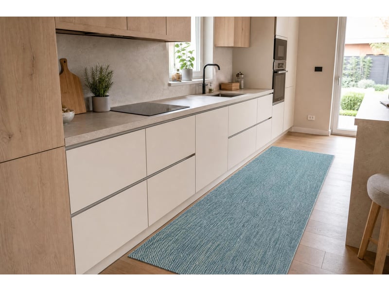  Le tapis de couloir sizal sion mélange tissé à plat turquoise 80 cm 80x960 cm  - Conforama D