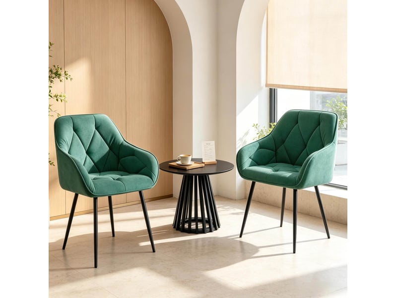 Lot de 2 chaises de salle à manger en velours turquoise avec accoudoirs et structure métallique - Conforama B
