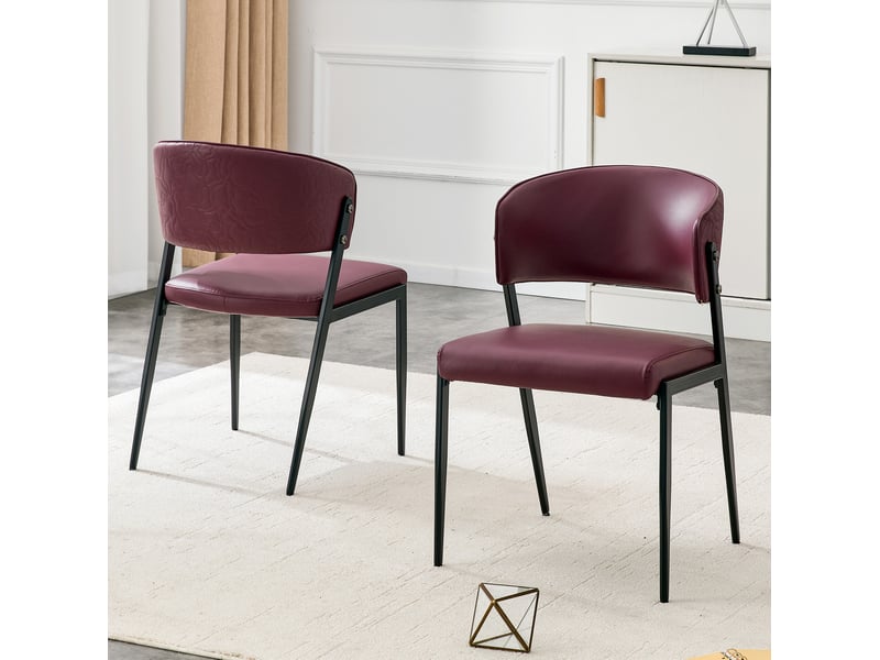 Chaise de salle à manger 51×49×78cm, cadre métallique et revêtement pu, dossier ergonomique, finition rouge - Conforama D