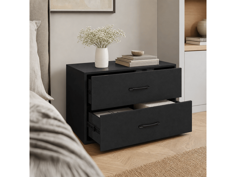 Meuble rangement empilable 2 tiroirs kit anti-basculement noir - Conforama B