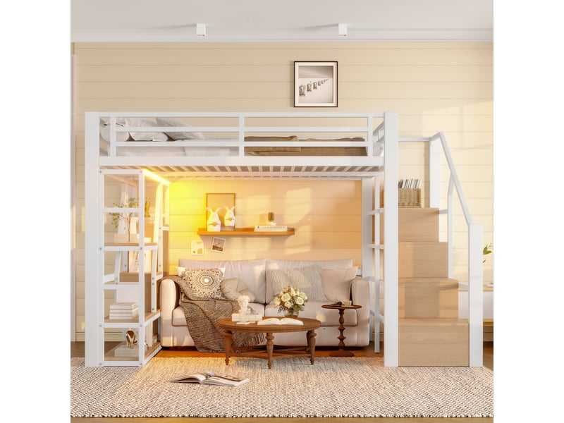  Lit mezzanine 140x200 cm coloris blanc led métal lit enfant blanc - Conforama B