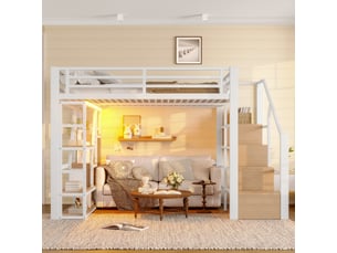 Lit mezzanine 140x200 cm <strong>MERAX</strong>  <strong>lit enfant blanc</strong> coloris blanc