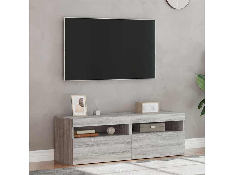  Meubles tv - banc tv - meuble de rangement 2 pcs avec lumières led sonoma gris 60x35x40 cm  - Conforama D