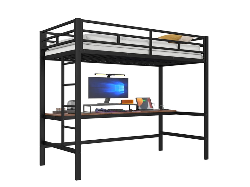  Lit mezzanine enfant 90 x 200 cm noir avec bureau, led, prises usb et type-c  - Conforama A