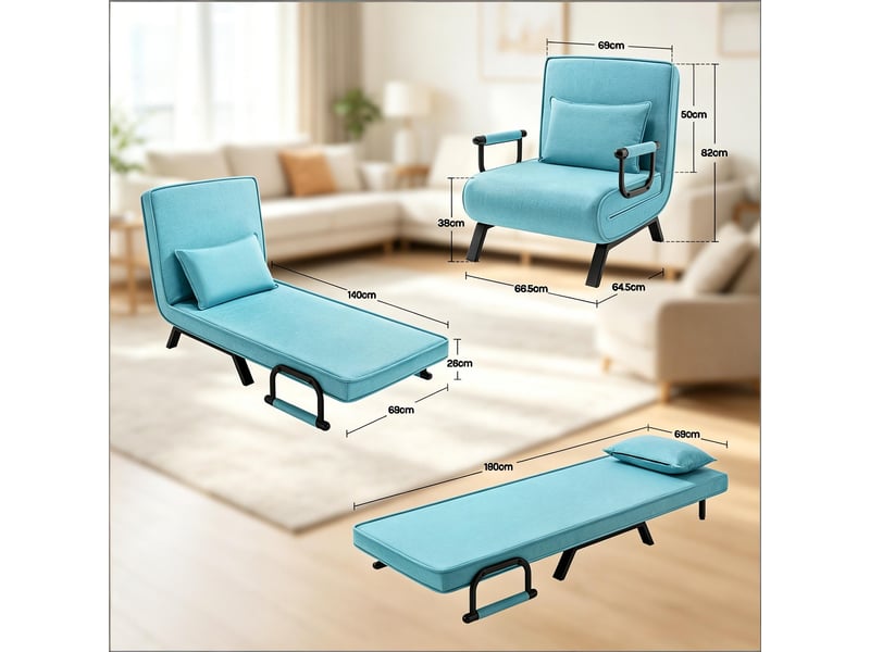Fauteuil-lit pliable 1 place, convertible multifonction avec couchage spacieux - Conforama C