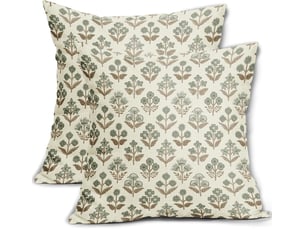 Lot de 2 housses de coussin décoratives rustiques à motif floral vintage pour extérieur, ferme, printemps, été, 45 x 45 cm, marron vert