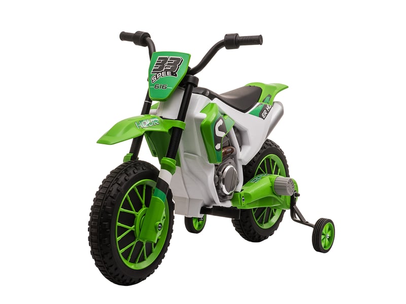  Moto cross électrique pour enfant 3 à 5 ans 12 v 3-8 kmh avec roulettes latérales amovibles dim. 106,5l x 51,5l x 68h cm vert  - Conforama B