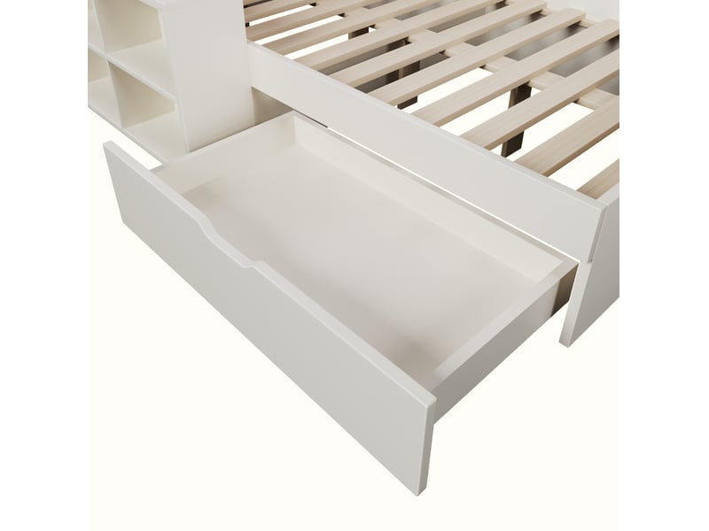 Lit banquette 140x200 cm avec rangement, led de lecture et ports usb-c, blanc, sans matelas - Conforama R