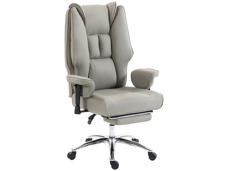  Fauteuil de bureau ergonomique inclinable avec repose-pieds, dossier haut, hauteur réglable, gris clair  - Conforama A