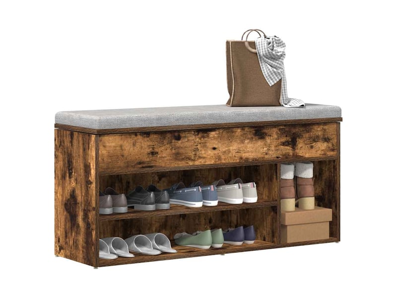  Banc à chaussures, meuble à chaussures chêne fumé 102x30,5x45 cm bois d'ingénierie  - Conforama B