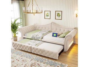 Lit banquette 90x200 cm <strong></strong>  <strong>CozyNest</strong> coloris beige