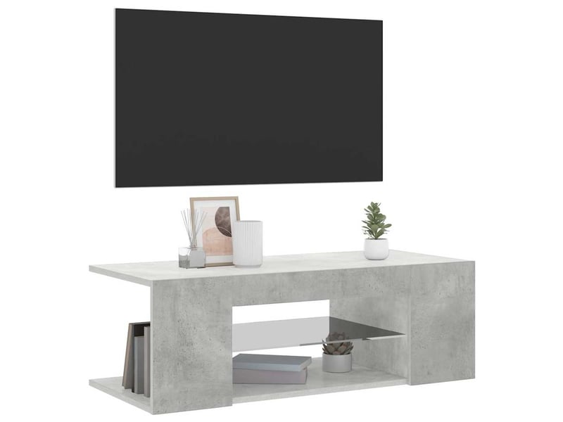  Meuble tv - banc tv - meuble de rangement avec lumières led gris béton 90x39x30 cm  - Conforama C