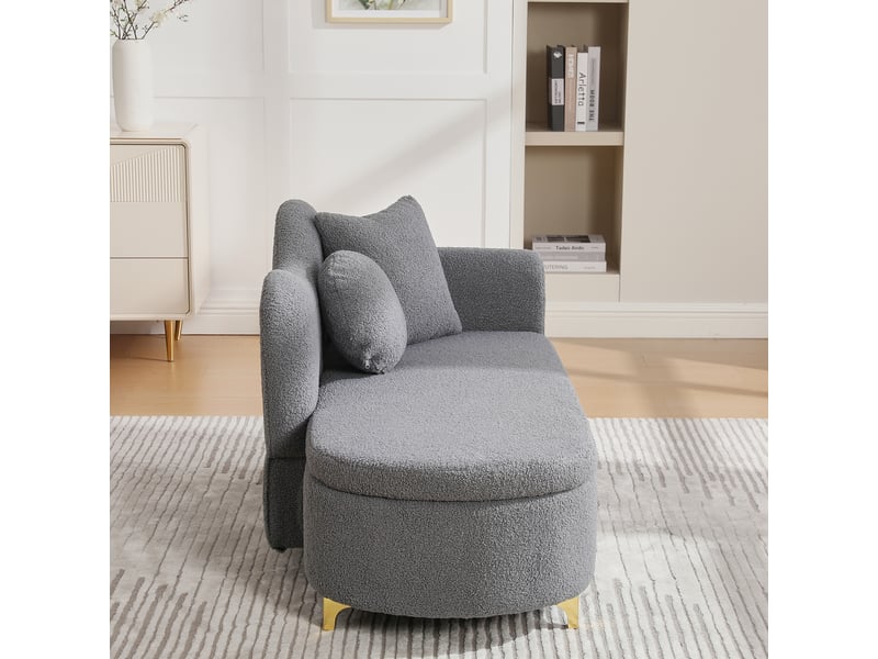 Méridienne moderne de 134 cm avec rangement sous l'assise, tissu effet peau lainée, dossier ondulé et coussins inclus - Conforama B