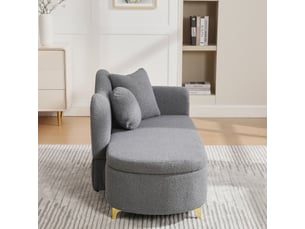 Méridienne moderne de 134 cm avec rangement sous l'assise, tissu effet peau lainée, dossier ondulé et coussins inclus