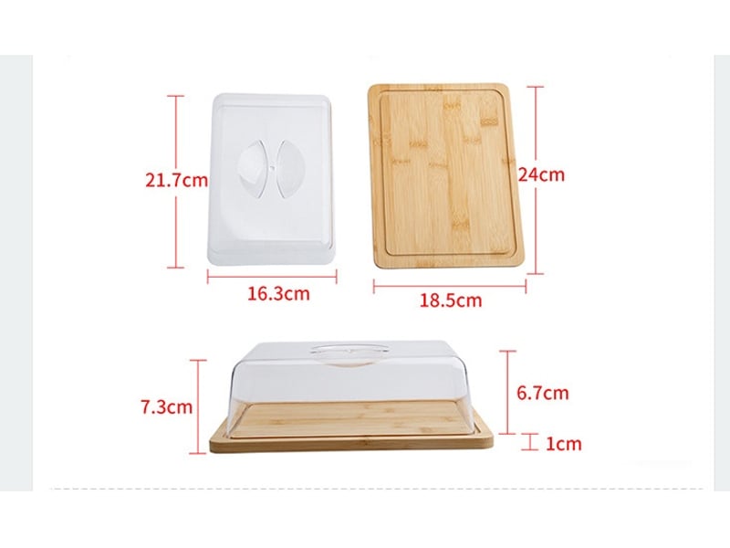  Plateau en bois rectangulaire avec couvercle 24 x 18,5 x8cm cloche à fromage  - Conforama B