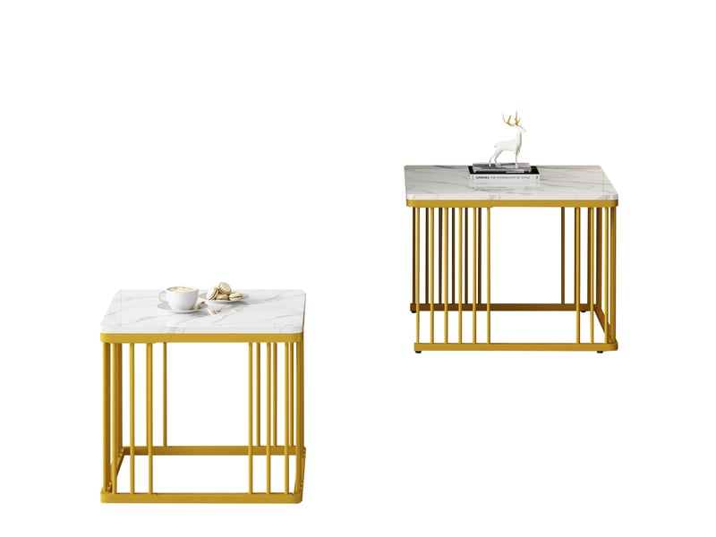  Tables basses gigognes carrées lot de 2 aspect marbre 60 x 60 cm evryae  - Conforama A