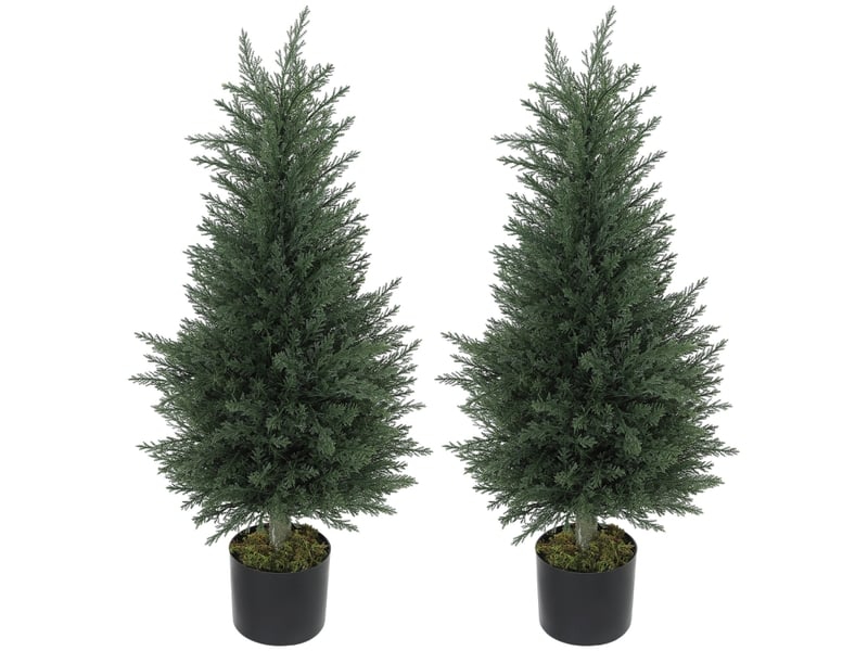 Plante artificielle lot de 2 cyprès résistants aux uv pour intérieur et extérieur en polyéthylène vert ø40 × 90 cm - Conforama A